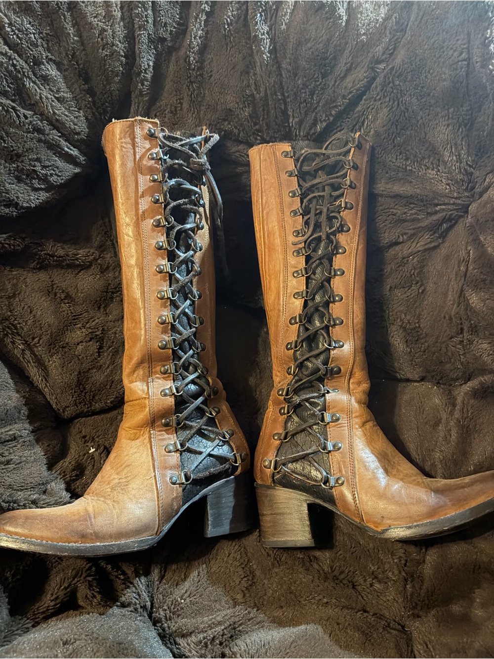 Freebird by Steven Brown Lace-Up Knee-High Leather Boots